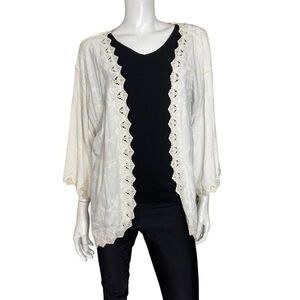 Democracy Cream Embroidered Lace Cardigan Kimono
